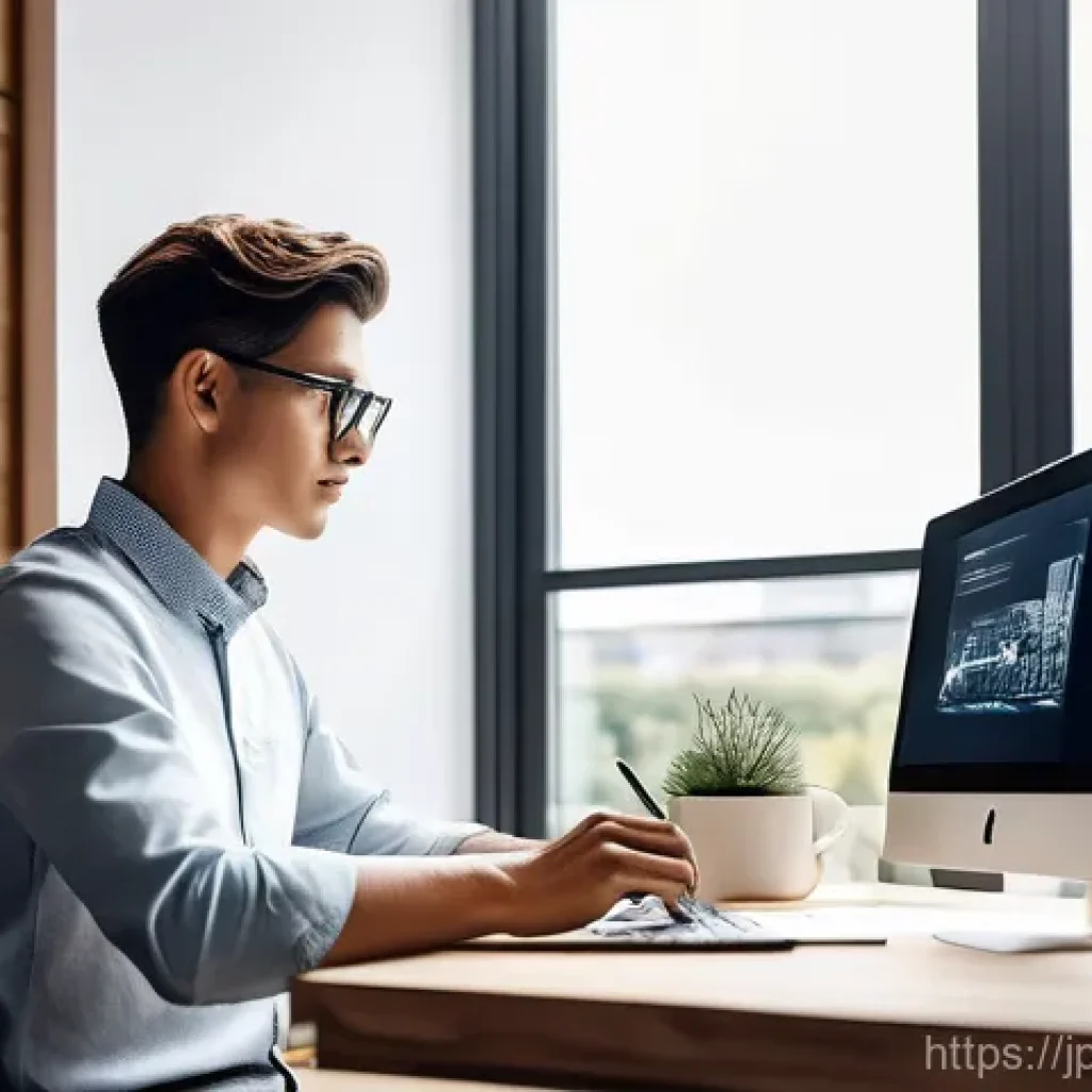 제품디자인 자격증 대비 온라인 강의 - **Prompt:** A focused professional in smart casual wear, perhaps a stylish top and comfortable trous...