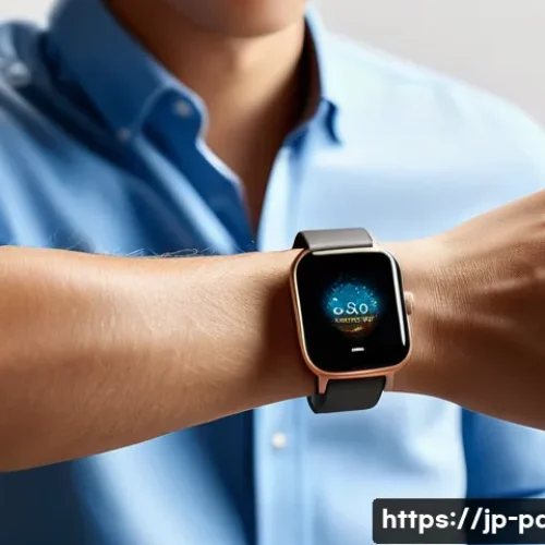 제품디자인 관련 국내외 기업 탐방기 - A sleek, modern smartwatch with a matte finish and smooth curved edges, resting gently on a hand wea...