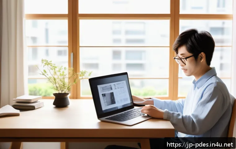 제품디자인 자격증의 학습 플랫폼 - A modern Japanese home study room scene with a young Japanese adult using a sleek laptop and smartph...